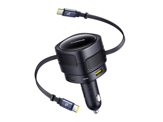Baseus Enjoyment Max nabíječka do auta s kabely USB-C+USB-C a porty USB-A+USB-C 90W černá