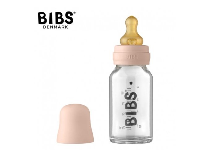 BIBS 5013244 Skleněná láhev proti kolice 110 ml Blush