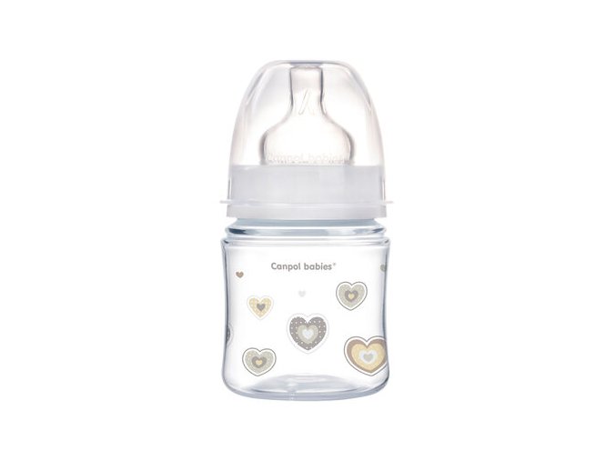 CANPOL 35/216 Butelka szerokootworowa antykolkowa Easystart Newborn Baby 120 ml beżowe serduszka