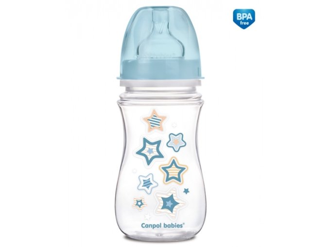 CANPOL 35/217 Butelka szerokootworowa antykolkowa Easystart Newborn Baby 240 ml niebieskie gwiazdki