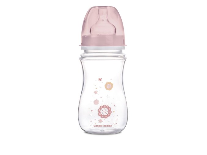 CANPOL 35/217 Butelka szerokootworowa antykolkowa Easystart Newborn Baby 240 ml różowe kwiatki