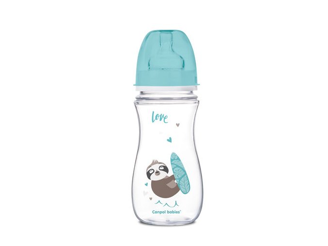 CANPOL 35/222 Širokohrdlá antikoliková láhev EasyStart Exotic 300 ml modrá