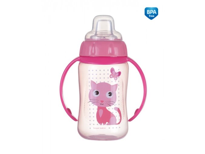 CANPOL 56/512 Tréninkový hrneček se silikonovým náustkem - Cute Animals - kočička růžová