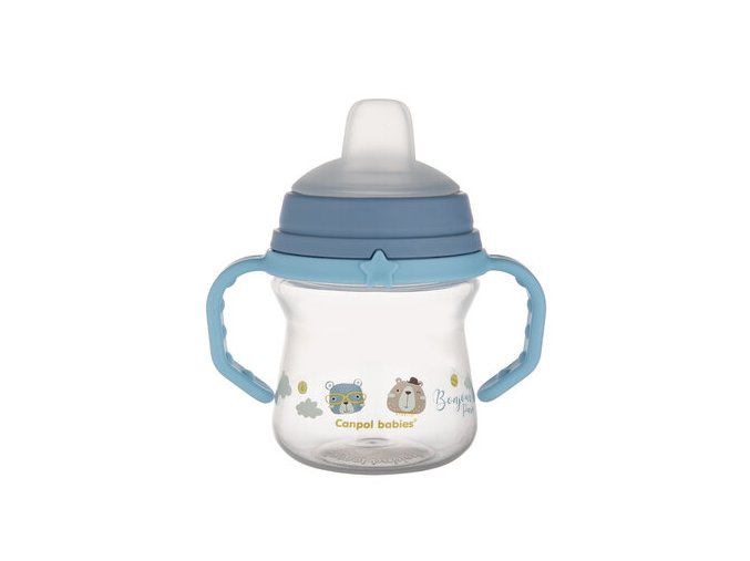 CANPOL 56/612 FirstCup hrnek se silikonovým náustkem 150ml BONJOUR modrý