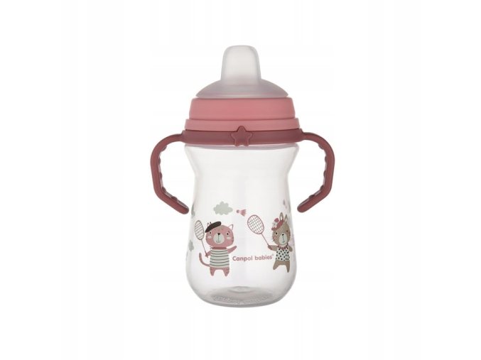 CANPOL 56/613 FirstCup hrnek se silikonovým náustkem 250ml BONJOUR růžový
