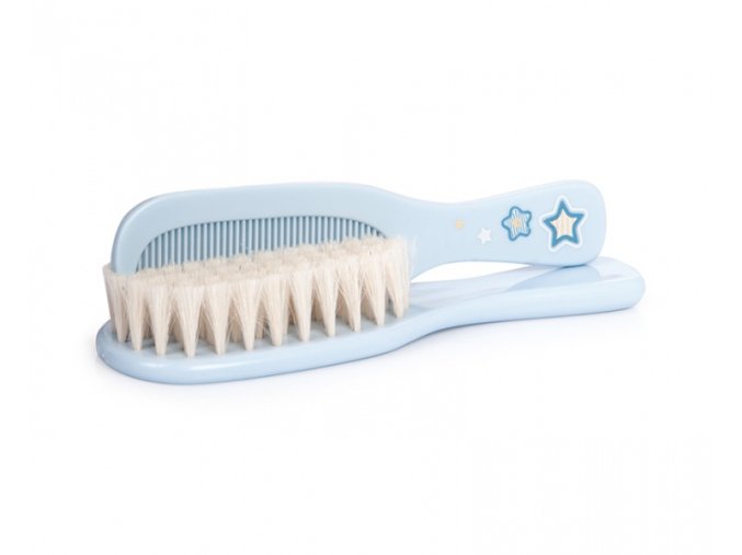 CANPOL 7/406 Kartáč s hřebenem Newborn soft přírodní modrý