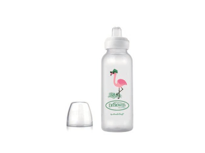 Dr.Browns SB81094 Standardní 250ml láhev se silikonovým nekapajícím náustkem Flamingo