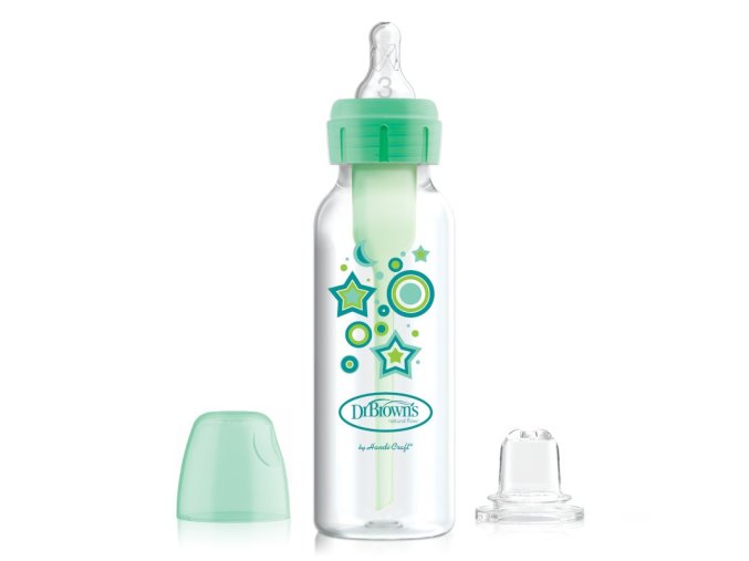 Dr.Browns SB81603 Butelka standard 250ml Options + dekorowana ze smoczkiem 6+ i ustnikiem niekapkiem zielona
