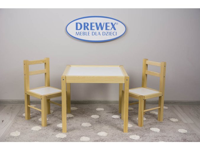 DREWEX Set stůl + 2 židle bílá/borovice