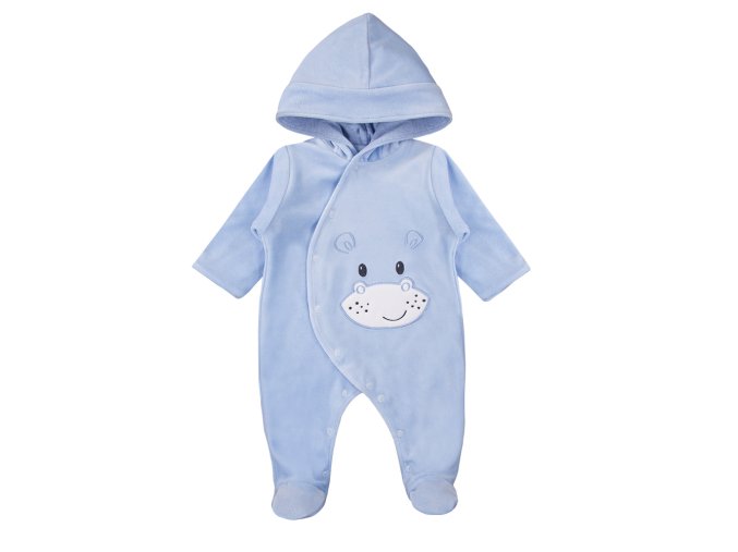 EWA 931184 Pajac BABY LOVE velurová podšívka s kapucí modrá 68