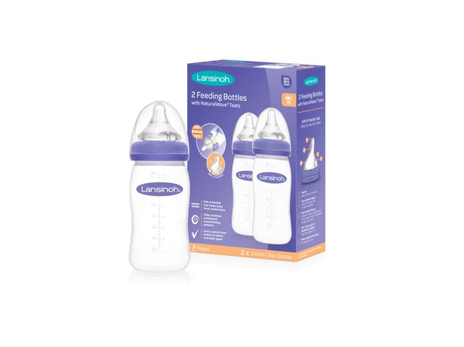 LANSINOH Láhev na krmení 2x240 ml se savičkou Natural/Wave