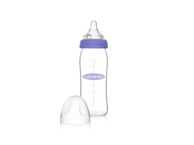 LANSINOH Skleněná láhev na krmení 240 ml + dudlík Natural/Wave