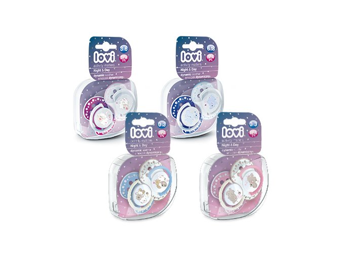 LOVI 22/809 Dynamická silikonová figurína 0-3m 2ks Night&Day Boy Lamb