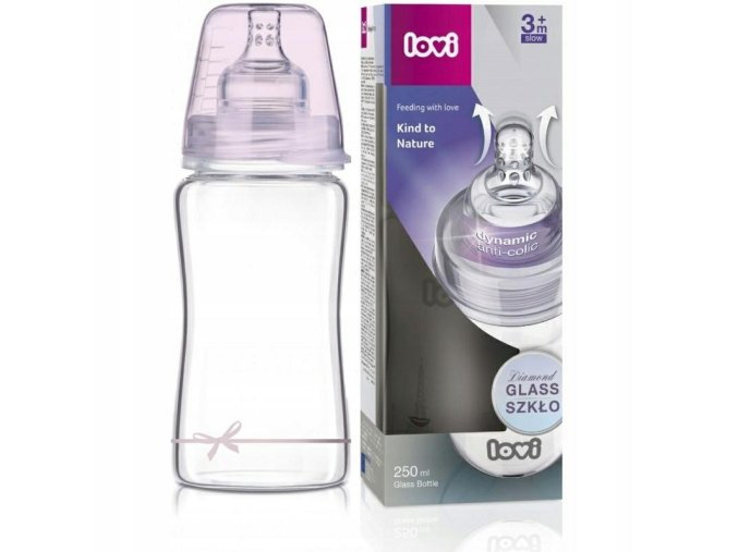 LOVI 74/204 Butelka skleněná Diamond Glass 250 ml Baby Shower girl