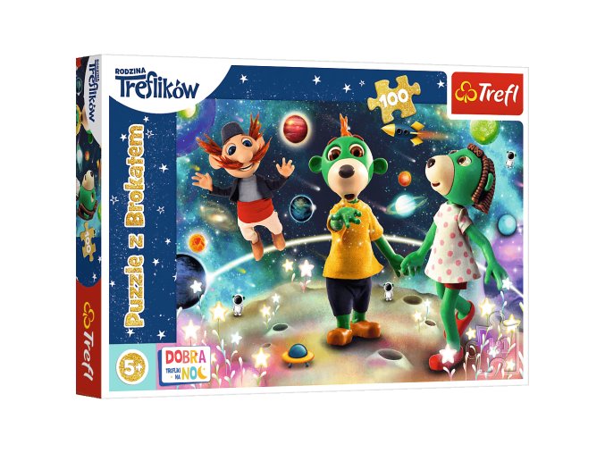 TREFL 14824 Puzzle 100 Glitter - Trefliki wśród gwiazd - Dobranoc, Trefliki na noc*