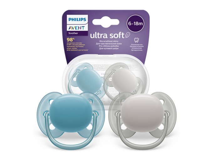 AVENT SCF091/17 Dudlík Ultra Soft 6-18m modrý/šedý