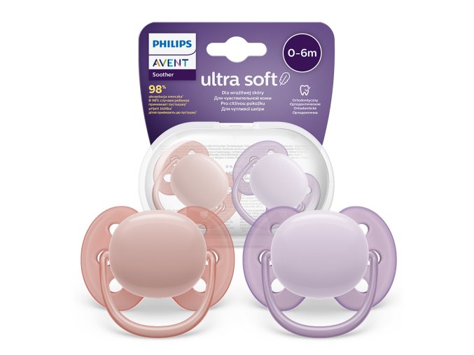 AVENT SCF091/31 Dudlík Ultra Soft 0-6m růžový/fialový
