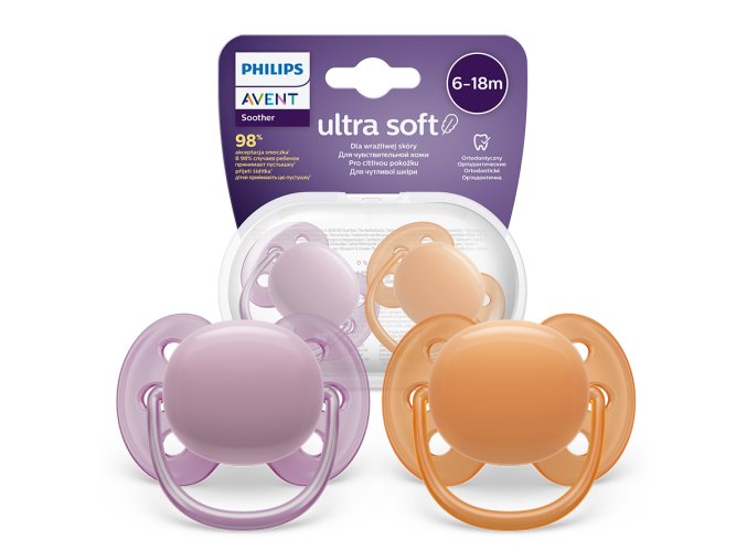 AVENT SCF091/33 Dudlík Ultra Soft 6-18m oranžový/fialový