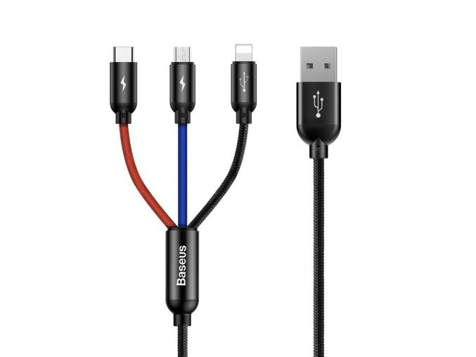 Kabel Baseus 3v1 USB-C / Lightning / Micro 3,5A 0,3m - černý
