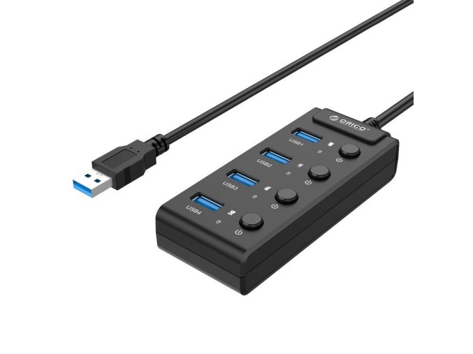 Orico USB 3.0. Rozbočovač s přepínači, 4x USB (černý)