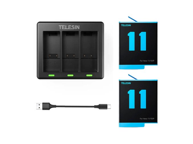 Telesin 3-slotová nabíječka 2 baterie pro GoPro Hero 12 / Hero 11 / Hero 10 / Hero 9
