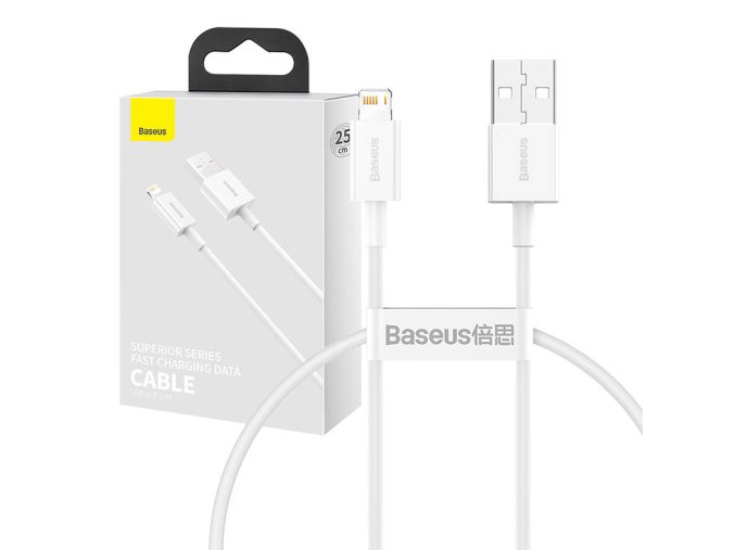 Kabel USB na Lightning řady Baseus Superior, 2,4 A, 0,25 m (bílý)