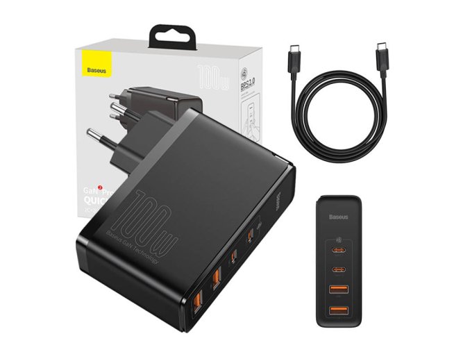 Cestovní nabíječka Baseus GaN2 Pro Quick 2x USB 2x USB-C, 100W, EU (černá)