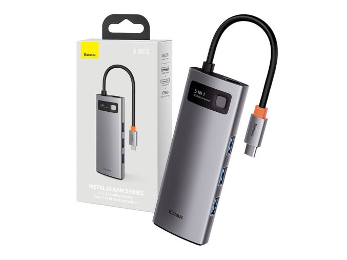 Hub 5v1 Baseus Metal Gleam Series, USB-C na 3x USB 3.0 HDMI USB-C PD
