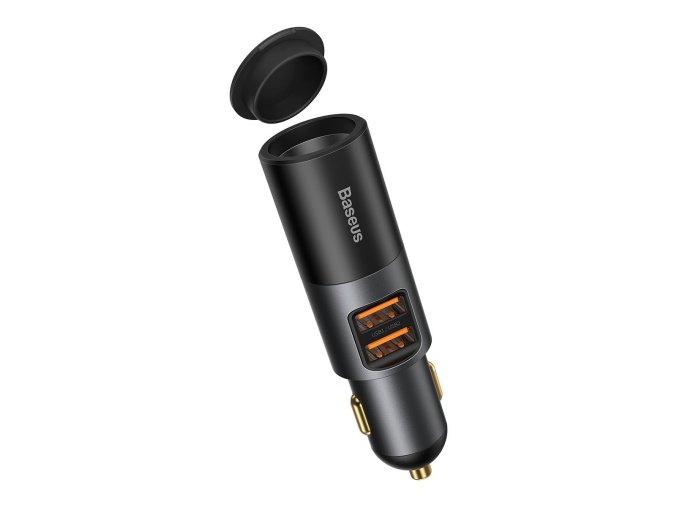 Baseus Share Together Rychlonabíječka do auta s rozšiřujícím portem pro zapalovač, 2x USB, 120 W (šedá)