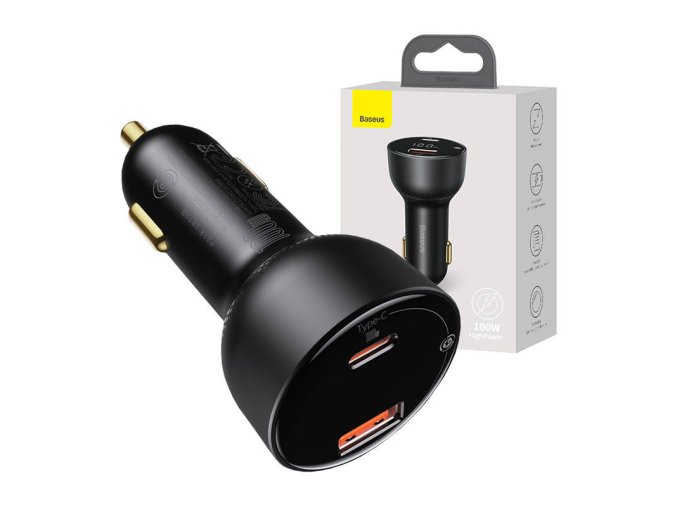 Nabíječka do auta Baseus Superme, USB, USB-C, 100W (černá)