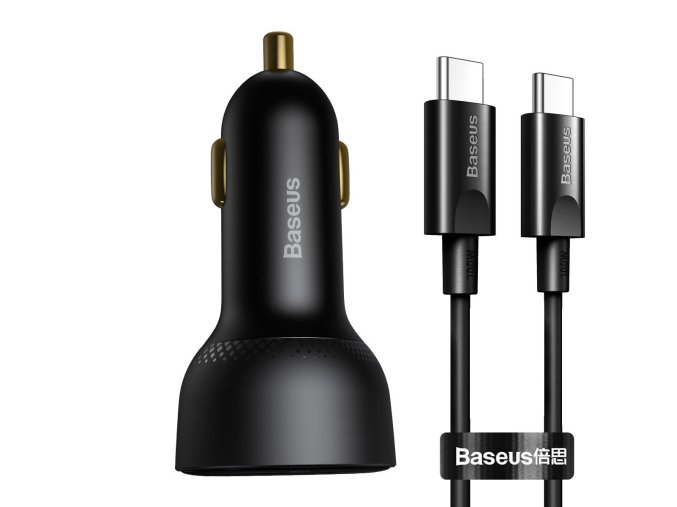 Nabíječka do auta Baseus Superme, USB, USB-C, 100W + kabel USB-C (černá)