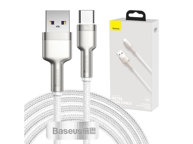 Kabel USB pro USB-C Baseus Cafule, 66 W, 2 m (bílý)