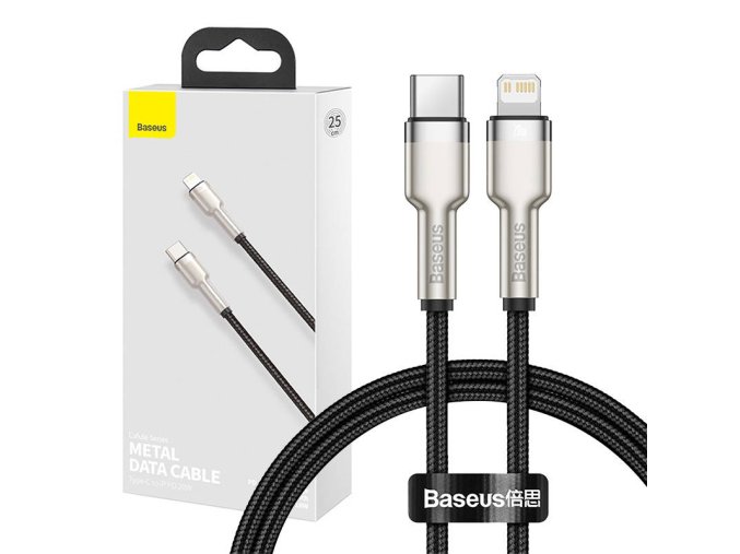 Kabel USB-C pro Lightning Baseus Cafule, PD, 20W, 0,25m (černý)