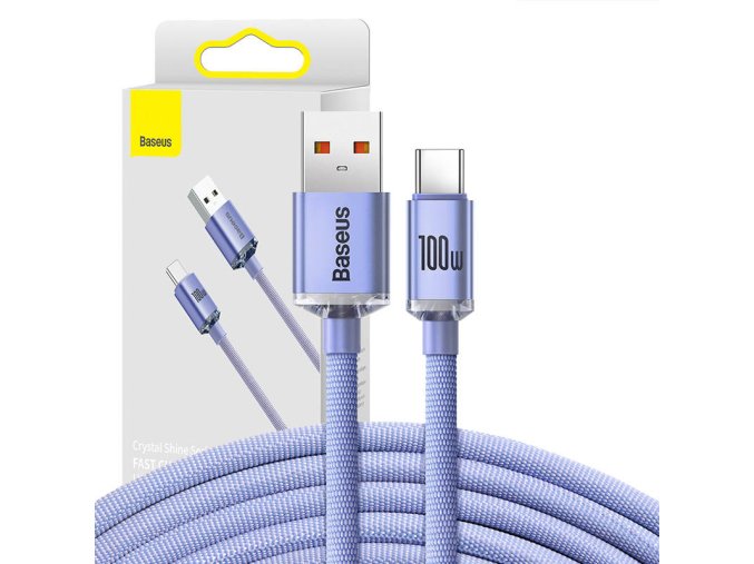 Baseus Crystal Shine kabel USB na USB-C, 100 W, 2 m (fialový)