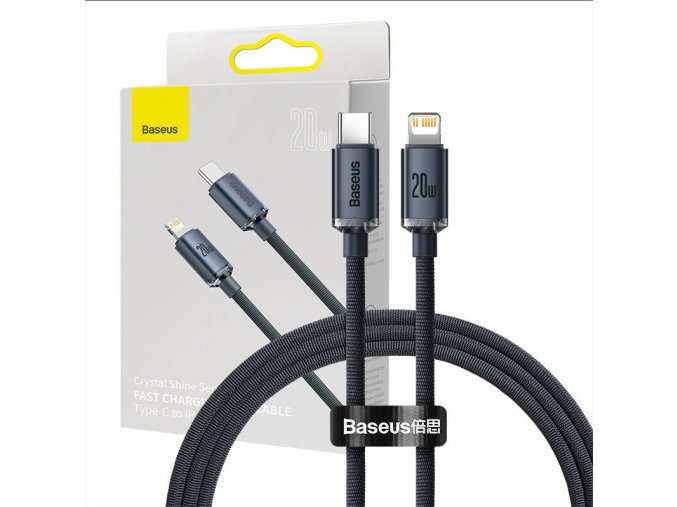 Baseus Crystal kabel USB-C na Lightning, 20W, PD, 1,2 m (černý)