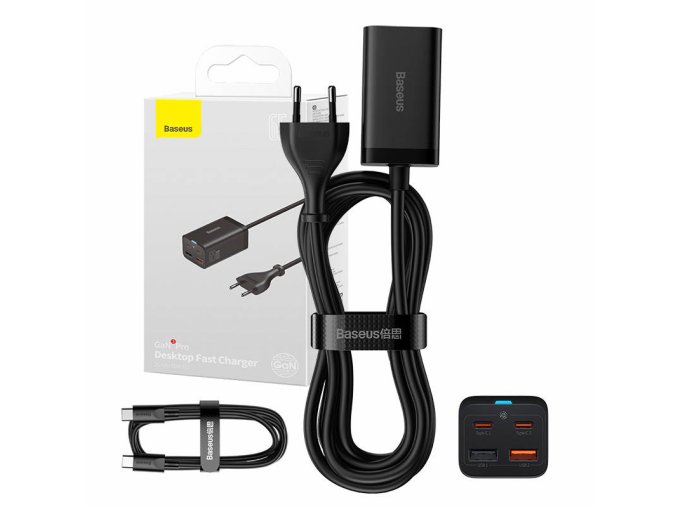 Rychlonabíječka Baseus GaN3 Pro, 2x USB-C, 2x USB, 65W (černá)