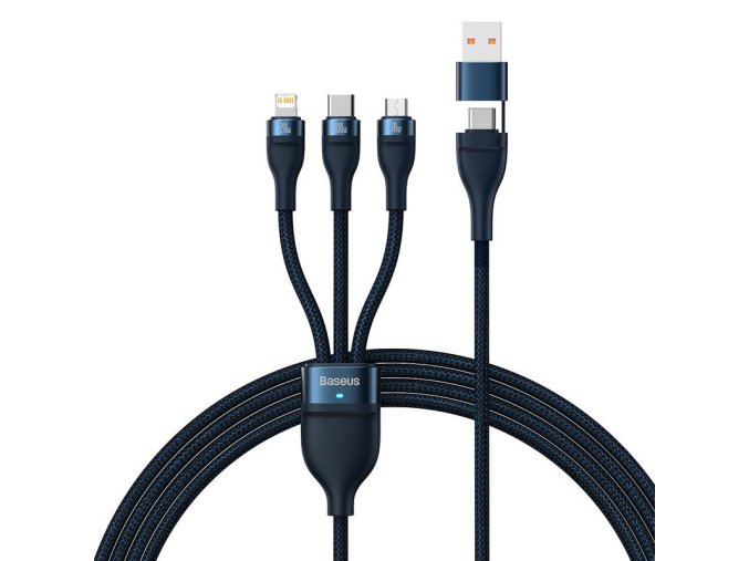 Kabel USB 3v1 Baseus Flash Series 2, USB-C + micro USB + Lightning, 100 W, 1,2 m (modrý)