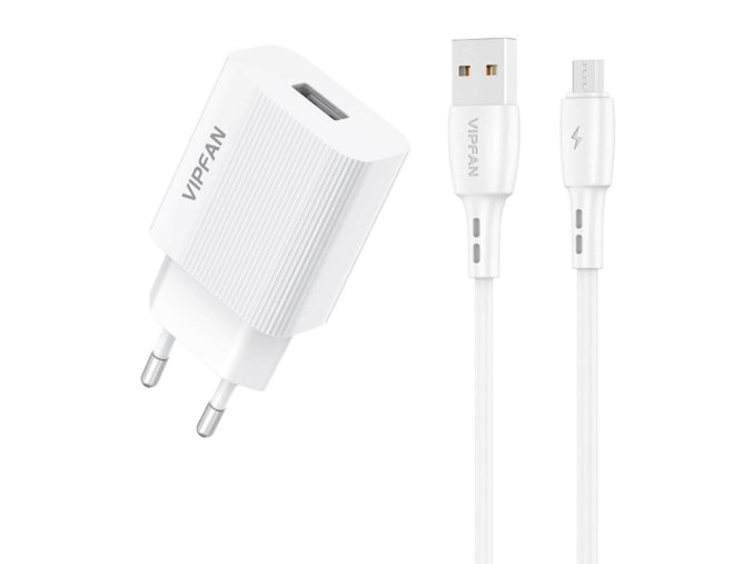 Síťová nabíječka Vipfan E01, 1x USB, 2,4A + kabel Micro USB (bílý)