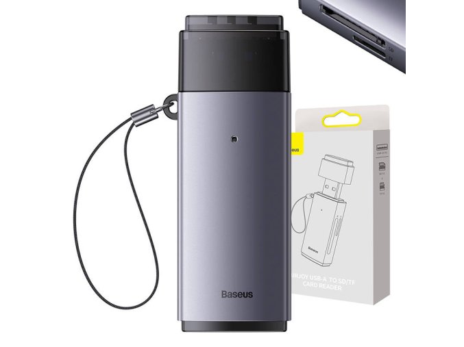Čtečka paměťových karet SD/TF řady Baseus Lite, USB (šedá)
