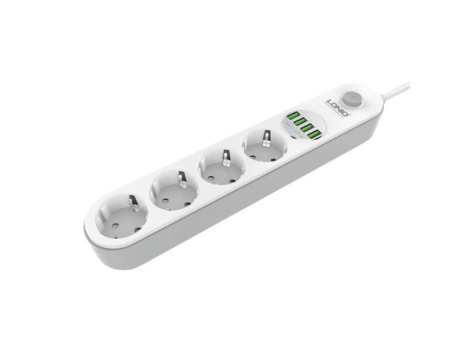 Napájecí lišta se 4 zásuvkami AC, 4x USB, LDNIO SE4432, 2m (bílá)