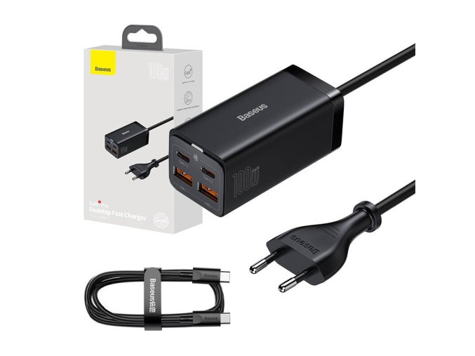 Baseus GaN3 Pro nástěnná nabíječka 2xUSB-C + 2xUSB, 100W (černá)