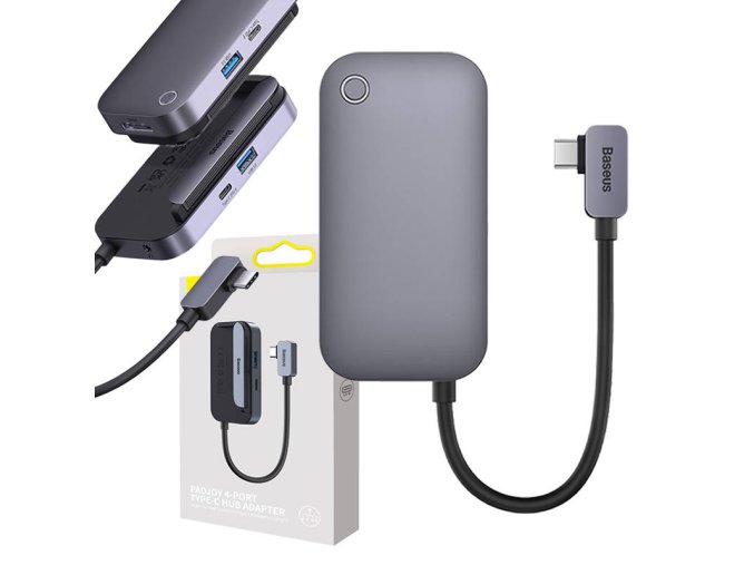 Rozbočovač 4v1 Baseus PadJoy Series USB-C na USB 3.0 + HDMI + USB-C PD + jack 3,5 mm (šedý)