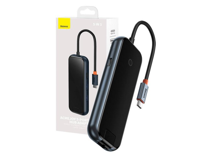Rozbočovač 5v1 Baseus řady AcmeJoy USB-C na 2xUSB 3.0 + USB 2.0 + USB-C PD + RJ45 (tmavě šedý)