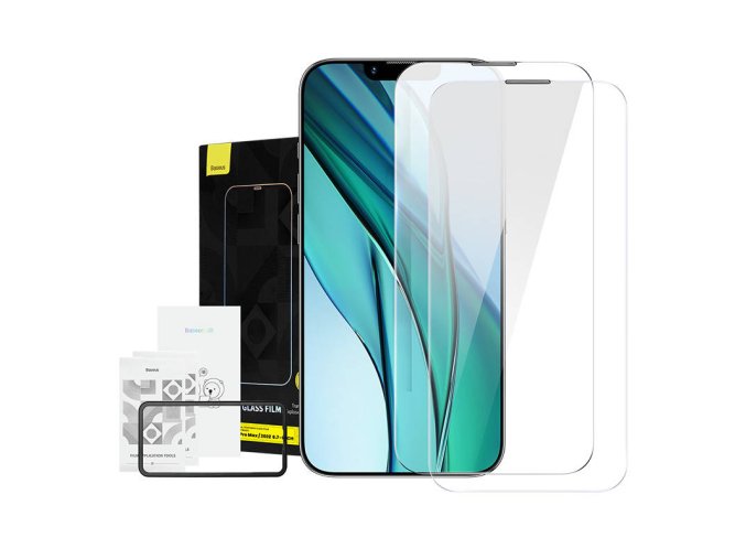 Baseus Crystal Tvrzené sklo odolné proti prachu 0,3 mm pro iPhone 14 Plus/13 Pro Max (2 ks)