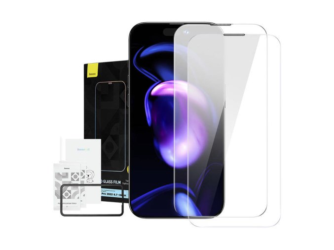 Baseus Crystal Tvrzené sklo odolné proti prachu 0,3 mm pro iPhone 14 Pro Max (2 ks)