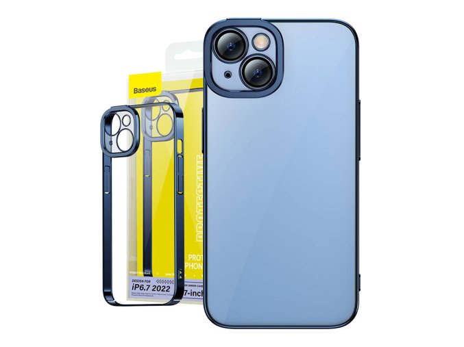 Sada průhledného pouzdra Baseus Glitter a tvrzeného skla pro iPhone 14 Plus (modrá)