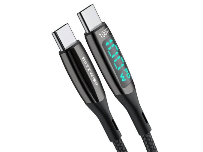 Kabel USB-C na USB-C BlitzWolf BW-TC23, s displejem, 100 W, 0,9 m (černý)