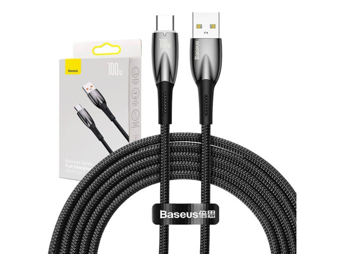 Kabel USB pro USB-C Baseus řady Glimmer, 100 W, 2 m (černý)