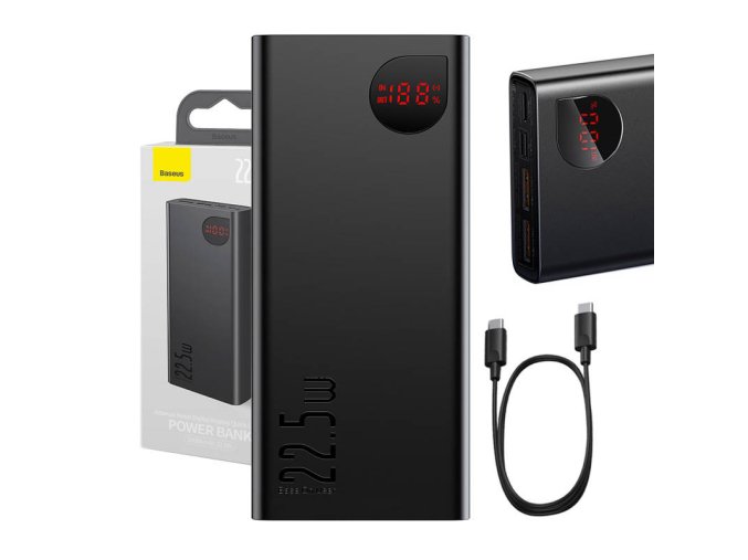 Powerbanka Baseus Adaman Metal, 20000mAh, 2xUSB, USB-C, Lightning, microUSB 22,5W (černá)