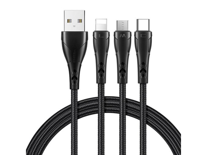 Kabel 3v1 USB na USB-C / Lightning / Micro USB, Mcdodo CA-6960, 1,2 m (černý)